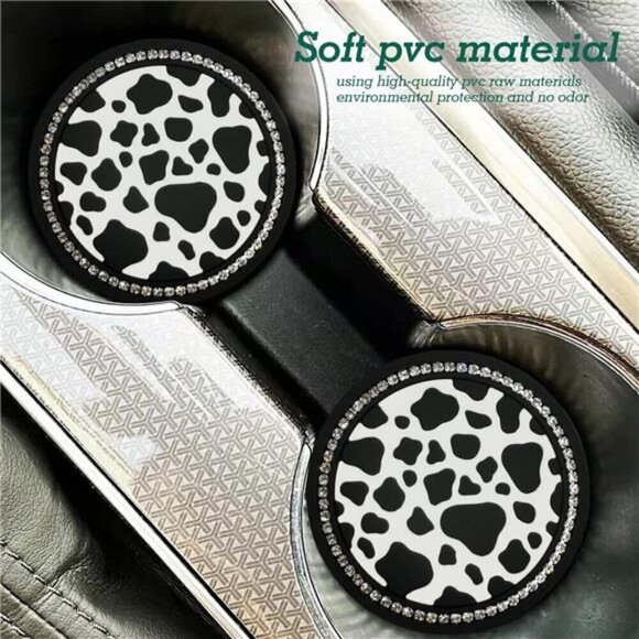 Bling Cow Print Car Cup Coaster Universal Auto Anti Slip Cup Holder Insert - Picture 4 of 7